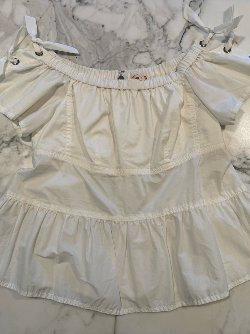 Rebecca Taylor Cream and White Blouse with Gathered Detail